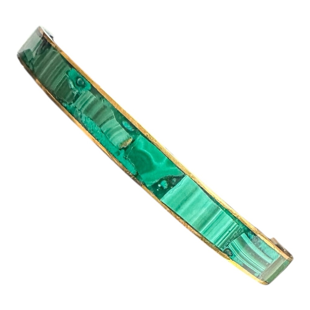 Vintage Malachite Inlaid Brass Bangle Bracelet - Picture 4 of 4
